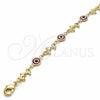 Oro Laminado Fancy Bracelet, Gold Filled Style Evil Eye and Dolphin Design, Red Resin Finish, Golden Finish, 03.326.0009.1.06 (07 MM Thickness, 6 Inches Length)