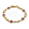 Oro Laminado Fancy Bracelet, Gold Filled Style Evil Eye and Dolphin Design, Red Resin Finish, Golden Finish, 03.326.0009.1.06 (07 MM Thickness, 6 Inches Length)