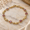 Oro Laminado Fancy Bracelet, Gold Filled Style Evil Eye and Dolphin Design, Red Resin Finish, Golden Finish, 03.326.0009.1.08 (07 MM Thickness, 8 Inches Length)