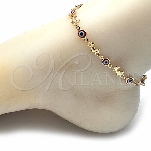 Gold Filled Anklet — Fancy Anklet Evil Eye and Dolphin Design Red — alternate product view — SKU 129151 | Oro Laminado tobillera — elegante Anklet Evil Eye and Dolphin diseño Red — SKU 129151