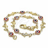 Oro Laminado Fancy Anklet, Gold Filled Style Evil Eye and Dolphin Design, Red Resin Finish, Golden Finish, 03.326.0009.1.10 (07 MM Thickness, 10 Inches Length)