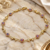 Oro Laminado Fancy Anklet, Gold Filled Style Evil Eye and Dolphin Design, Red Resin Finish, Golden Finish, 03.326.0009.1.10 (07 MM Thickness, 10 Inches Length)