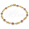 Oro Laminado Fancy Anklet, Gold Filled Style Evil Eye and Dolphin Design, Red Resin Finish, Golden Finish, 03.326.0009.1.10 (07 MM Thickness, 10 Inches Length)