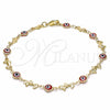 Oro Laminado Fancy Anklet, Gold Filled Style Evil Eye and Dolphin Design, Red Resin Finish, Golden Finish, 03.326.0009.1.10 (07 MM Thickness, 10 Inches Length)