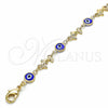 Oro Laminado Fancy Bracelet, Gold Filled Style Evil Eye and Dolphin Design, Blue Resin Finish, Golden Finish, 03.326.0009.2.06 (07 MM Thickness, 6 Inches Length)