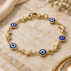 Oro Laminado Fancy Bracelet, Gold Filled Style Evil Eye and Dolphin Design, Blue Resin Finish, Golden Finish, 03.326.0009.2.06 (07 MM Thickness, 6 Inches Length)