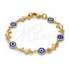 Oro Laminado Fancy Bracelet, Gold Filled Style Evil Eye and Dolphin Design, Blue Resin Finish, Golden Finish, 03.326.0009.2.06 (07 MM Thickness, 6 Inches Length)