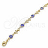 Oro Laminado Fancy Bracelet, Gold Filled Style Evil Eye and Dolphin Design, Blue Resin Finish, Golden Finish, 03.326.0009.2.08 (07 MM Thickness, 8 Inches Length)