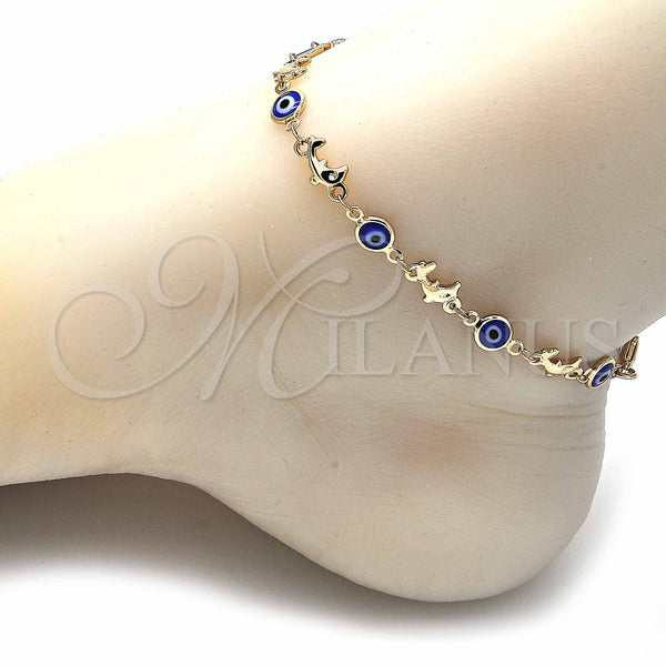 Gold Filled Anklet — Fancy Anklet Evil Eye and Dolphin Design Blue — alternate product view — SKU 129154 | Oro Laminado tobillera — elegante Anklet Evil Eye and Dolphin diseño Blue — SKU 129154