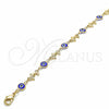 Oro Laminado Fancy Anklet, Gold Filled Style Evil Eye and Dolphin Design, Blue Resin Finish, Golden Finish, 03.326.0009.2.10 (07 MM Thickness, 10 Inches Length)