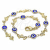 Oro Laminado Fancy Anklet, Gold Filled Style Evil Eye and Dolphin Design, Blue Resin Finish, Golden Finish, 03.326.0009.2.10 (07 MM Thickness, 10 Inches Length)