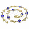 Oro Laminado Fancy Anklet, Gold Filled Style Evil Eye and Dolphin Design, Blue Resin Finish, Golden Finish, 03.326.0009.2.10 (07 MM Thickness, 10 Inches Length)