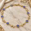 Oro Laminado Fancy Anklet, Gold Filled Style Evil Eye and Dolphin Design, Blue Resin Finish, Golden Finish, 03.326.0009.2.10 (07 MM Thickness, 10 Inches Length)