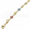 Oro Laminado Fancy Bracelet, Gold Filled Style Evil Eye and Elephant Design, Multicolor Resin Finish, Golden Finish, 03.326.0010.06 (07 MM Thickness, 6 Inches Length)
