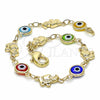 Oro Laminado Fancy Bracelet, Gold Filled Style Evil Eye and Elephant Design, Multicolor Resin Finish, Golden Finish, 03.326.0010.06 (07 MM Thickness, 6 Inches Length)