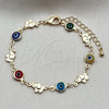 Oro Laminado Fancy Bracelet, Gold Filled Style Evil Eye and Elephant Design, Multicolor Resin Finish, Golden Finish, 03.326.0010.06 (07 MM Thickness, 6 Inches Length)