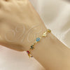 Oro Laminado Fancy Bracelet, Gold Filled Style Evil Eye and Elephant Design, Multicolor Resin Finish, Golden Finish, 03.326.0010.08 (07 MM Thickness, 8 Inches Length)