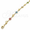 Oro Laminado Fancy Bracelet, Gold Filled Style Evil Eye and Elephant Design, Multicolor Resin Finish, Golden Finish, 03.326.0010.08 (07 MM Thickness, 8 Inches Length)