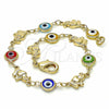 Oro Laminado Fancy Bracelet, Gold Filled Style Evil Eye and Elephant Design, Multicolor Resin Finish, Golden Finish, 03.326.0010.08 (07 MM Thickness, 8 Inches Length)