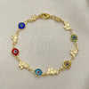 Oro Laminado Fancy Bracelet, Gold Filled Style Evil Eye and Elephant Design, Multicolor Resin Finish, Golden Finish, 03.326.0010.08 (07 MM Thickness, 8 Inches Length)