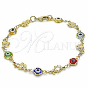 Gold Filled Bracelet — Fancy Bracelet Evil Eye and Elephant Design Multicolor — main product view — SKU 129156 | Oro Laminado brazalete — elegante Bracelet Evil Eye and Elephant diseño Multicolor — SKU 129156