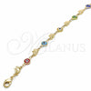 Oro Laminado Fancy Anklet, Gold Filled Style Evil Eye and Elephant Design, Multicolor Resin Finish, Golden Finish, 03.326.0010.10 (07 MM Thickness, 10 Inches Length)