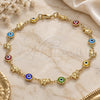 Oro Laminado Fancy Anklet, Gold Filled Style Evil Eye and Elephant Design, Multicolor Resin Finish, Golden Finish, 03.326.0010.10 (07 MM Thickness, 10 Inches Length)