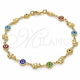 Oro Laminado Fancy Anklet, Gold Filled Style Evil Eye and Elephant Design, Multicolor Resin Finish, Golden Finish, 03.326.0010.10 (07 MM Thickness, 10 Inches Length)
