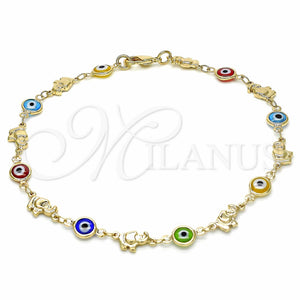 Gold Filled Anklet — Fancy Anklet Evil Eye and Elephant Design Multicolor — main product view — SKU 129157 | Oro Laminado tobillera — elegante Anklet Evil Eye and Elephant diseño Multicolor — SKU 129157