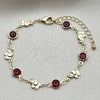 Oro Laminado Fancy Bracelet, Gold Filled Style Evil Eye and Elephant Design, Red Resin Finish, Golden Finish, 03.326.0010.1.06 (07 MM Thickness, 6 Inches Length)
