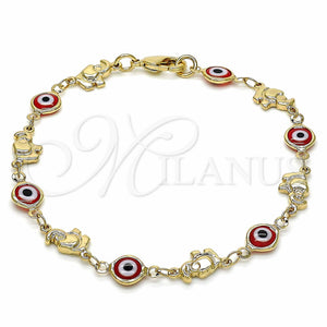 Gold Filled Bracelet — Fancy Bracelet Evil Eye and Elephant Design Red — main product view — SKU 129159 | Oro Laminado brazalete — elegante Bracelet Evil Eye and Elephant diseño Red — SKU 129159