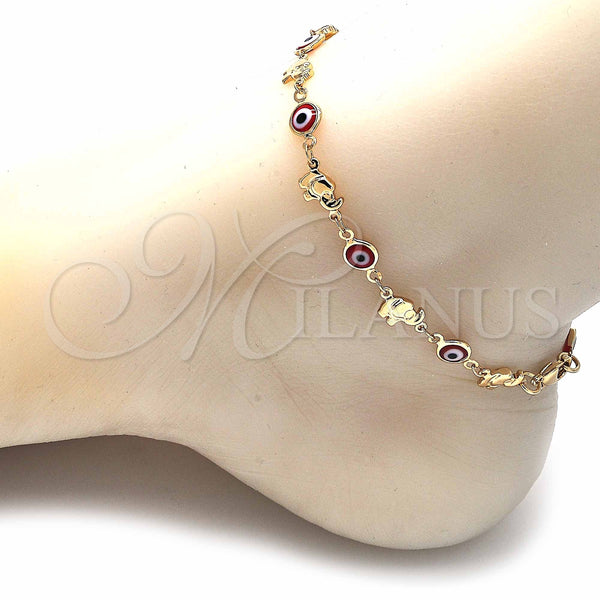 Gold Filled Anklet — Fancy Anklet Evil Eye and Elephant Design Red — alternate product view — SKU 129160 | Oro Laminado tobillera — elegante Anklet Evil Eye and Elephant diseño Red — SKU 129160