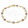 Oro Laminado Fancy Anklet, Gold Filled Style Evil Eye and Elephant Design, Red Resin Finish, Golden Finish, 03.326.0010.1.10 (07 MM Thickness, 10 Inches Length)