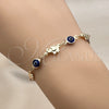 Oro Laminado Fancy Bracelet, Gold Filled Style Evil Eye and Elephant Design, Blue Resin Finish, Golden Finish, 03.326.0010.2.06 (07 MM Thickness, 6 Inches Length)