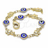 Oro Laminado Fancy Bracelet, Gold Filled Style Evil Eye and Elephant Design, Blue Resin Finish, Golden Finish, 03.326.0010.2.06 (07 MM Thickness, 6 Inches Length)