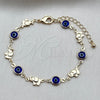 Oro Laminado Fancy Bracelet, Gold Filled Style Evil Eye and Elephant Design, Blue Resin Finish, Golden Finish, 03.326.0010.2.06 (07 MM Thickness, 6 Inches Length)