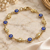 Oro Laminado Fancy Bracelet, Gold Filled Style Evil Eye and Elephant Design, Blue Resin Finish, Golden Finish, 03.326.0010.2.08 (07 MM Thickness, 8 Inches Length)
