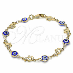 Gold Filled Bracelet — Fancy Bracelet Evil Eye and Elephant Design Blue — main product view — SKU 129162 | Oro Laminado brazalete — elegante Bracelet Evil Eye and Elephant diseño Blue — SKU 129162