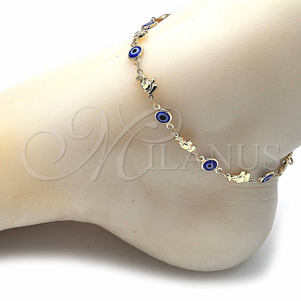 Gold Filled Anklet — Fancy Anklet Evil Eye and Elephant Design Blue — alternate product view — SKU 129163 | Oro Laminado tobillera — elegante Anklet Evil Eye and Elephant diseño Blue — SKU 129163