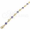 Oro Laminado Fancy Anklet, Gold Filled Style Evil Eye and Elephant Design, Blue Resin Finish, Golden Finish, 03.326.0010.2.10 (07 MM Thickness, 10 Inches Length)