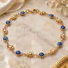 Oro Laminado Fancy Anklet, Gold Filled Style Evil Eye and Elephant Design, Blue Resin Finish, Golden Finish, 03.326.0010.2.10 (07 MM Thickness, 10 Inches Length)