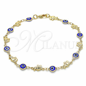 Gold Filled Anklet — Fancy Anklet Evil Eye and Elephant Design Blue — main product view — SKU 129163 | Oro Laminado tobillera — elegante Anklet Evil Eye and Elephant diseño Blue — SKU 129163