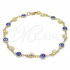 Oro Laminado Fancy Anklet, Gold Filled Style Evil Eye and Elephant Design, Blue Resin Finish, Golden Finish, 03.326.0010.2.10 (07 MM Thickness, 10 Inches Length)