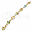 Oro Laminado Fancy Bracelet, Gold Filled Style Evil Eye and Four-leaf Clover Design, Multicolor Resin Finish, Golden Finish, 03.326.0011.06 (08 MM Thickness, 6 Inches Length)