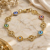 Oro Laminado Fancy Bracelet, Gold Filled Style Evil Eye and Four-leaf Clover Design, Multicolor Resin Finish, Golden Finish, 03.326.0011.06 (08 MM Thickness, 6 Inches Length)