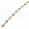 Oro Laminado Fancy Bracelet, Gold Filled Style Evil Eye and Four-leaf Clover Design, Multicolor Resin Finish, Golden Finish, 03.326.0011.08 (08 MM Thickness, 8 Inches Length)