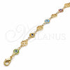 Oro Laminado Fancy Bracelet, Gold Filled Style Evil Eye and Four-leaf Clover Design, Multicolor Resin Finish, Golden Finish, 03.326.0011.08 (08 MM Thickness, 8 Inches Length)