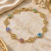 Oro Laminado Fancy Bracelet, Gold Filled Style Evil Eye and Four-leaf Clover Design, Multicolor Resin Finish, Golden Finish, 03.326.0011.08 (08 MM Thickness, 8 Inches Length)
