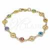 Oro Laminado Fancy Bracelet, Gold Filled Style Evil Eye and Four-leaf Clover Design, Multicolor Resin Finish, Golden Finish, 03.326.0011.08 (08 MM Thickness, 8 Inches Length)