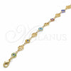 Oro Laminado Fancy Anklet, Gold Filled Style Evil Eye and Four-leaf Clover Design, Multicolor Resin Finish, Golden Finish, 03.326.0011.10 (08 MM Thickness, 10 Inches Length)